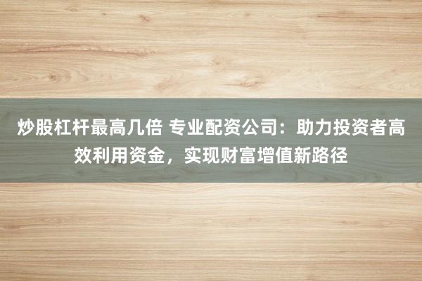 炒股杠杆最高几倍 专业配资公司：助力投资者高效利用资金，实现财富增值新路径