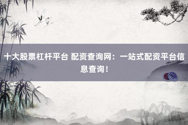 十大股票杠杆平台 配资查询网：一站式配资平台信息查询！